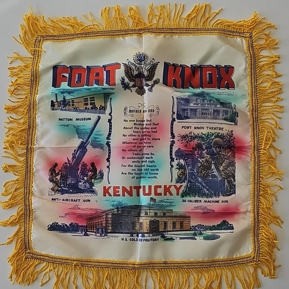 Vintage Fort Knox Kentucky Souvenir Silky Satiny Square Pillowcase EUC